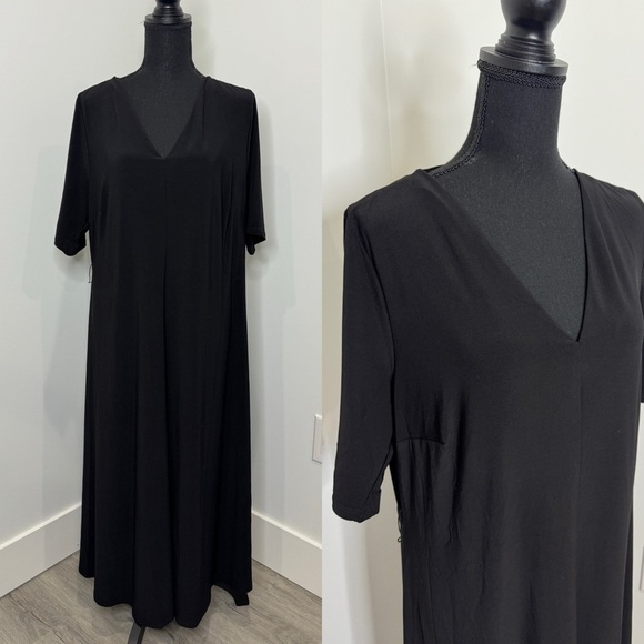 MSK Women’s Black Mid Elbow Sleeve V-Neck Dress - Picture 1 of 6